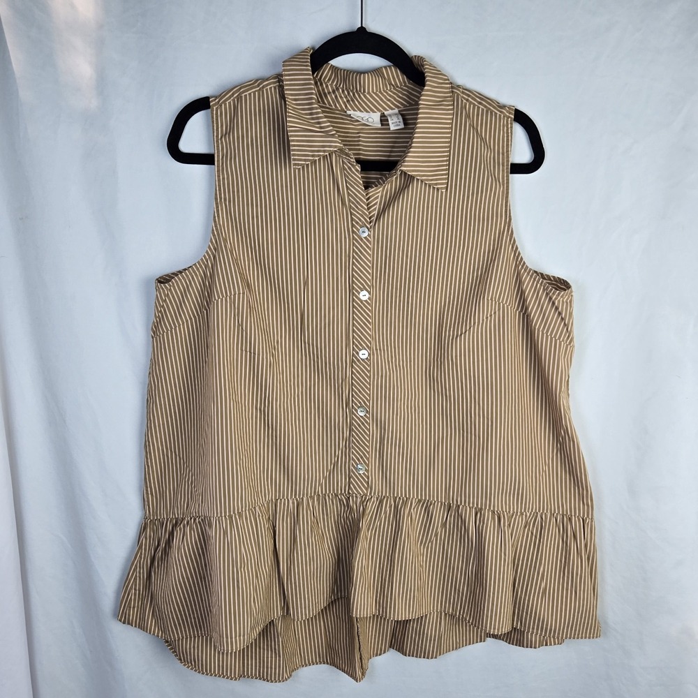 LOGO‎ Lori Goldstein Striped Blouse Womens Large Sleeveless Drop Waist Flounce